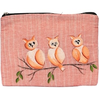 Emon Handpainted Gamchha Pouch with Zip, Light Pink