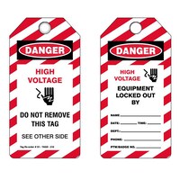 High Voltage' PVC Danger Tags with Metal Eyelet, 160mm - Pack of 25pcs