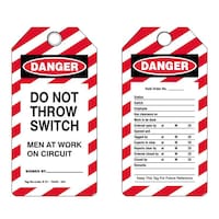 Don't Throw Switch' PVC Danger Tags with Metal Eyelet, 160mm - Pack of 25pcs