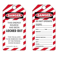 This Energy Source Has Been Locked Out' PVC Danger Tags with Metal Eyelet, 160mm - Pack of 25pcs