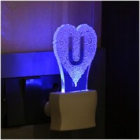 Picture of Afast 3D Illusion U Alphabet Heart LED Night Lamp, AFST708868, White & Clear