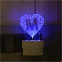 Picture of Afast 3D Illusion M Alphabet Heart LED Night Lamp, AFST786516, White & Clear