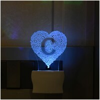 Picture of Afast 3D Illusion C Alphabet Heart LED Night Lamp, AFST786486, White & Clear