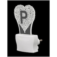 Picture of Afast 3D Illusion P Alphabet Heart LED Night Lamp, AFST708853, White & Clear