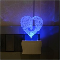 Picture of Afast 3D Illusion J Alphabet Heart LED Night Lamp, AFST786507, White & Clear