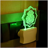 Picture of Afast Fatty Ganpati 3D Illusion LED Plug and Play Wall Lamp, AFST708666, White & Clear