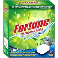 Fortune 5-in-1 Dishwasher Tablets, Fresh Scent, 30 Tablets, 1 kg