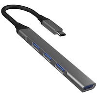 Bosh 4-in-1 Portable USB Hub, Type C to 4 USB-A, Grey