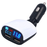 Picture of Dual USB Car Charger with LED Display, 3.4 A, White & Black