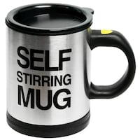 Stainless Steel Self Stirring Mug, Silver, 400 ml, Silver & Black