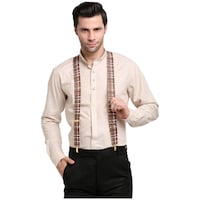 Leather Plus Men's Checked Suspenders, MB-238, Beige