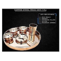 KUVI Stainless Steel and Copper Puja Thali Set, 8 Pcs, Rose Gold