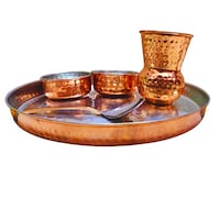 Picture of KUVI Copper Inside Kalai Hammered Royal Dinner Set, 5 Pcs, Rose Gold
