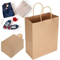 SNH Kraft Paperbags With Handle, Brown - Set Of 12 Pcs