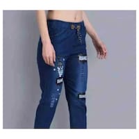 Picture of Karvaan Fashion Ladies Denim Ankle Fit Jogger, Blue