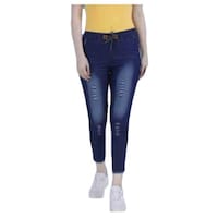 Picture of Karvaan Fashion Women Striped Ankle Fit Jeans, Deep Blue