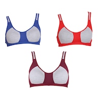 Picture of Fims Women's Cotton Molded Cup Sports Bra, NKR65900, Multicolour, Pack of 3