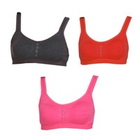 Fims Women's Cotton Molded Cup Sports Bra, NKR65984, Multicolour, Pack of 3