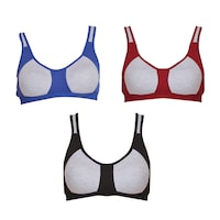 Picture of Fims Women's Cotton Molded Cup Sports Bra, NKR65906, Multicolour, Pack of 3