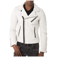 SkinOutfit Men Lambskin Genuine Leather Zipper Closure Jacket, SO738310, White