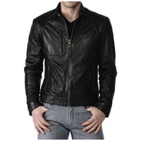 SkinOutfit Men Genuine Lambskin Leather Jacket, SO738359, Black