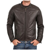SkinOutfit Men Lambskin Genuine Leather Bomber Jacket, SO738380, Brown