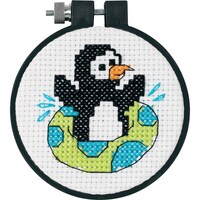 Picture of Dimensions Learn-A-Craft Counted Cross Stitch Kit, Playful Penguin, 3" Round