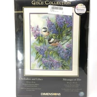Picture of Dimensions Gold Collection Cross Stitch Kit, Birds Chickadees Lilacs Floral