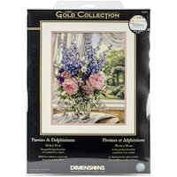 Picture of Dimensions Gold Collection Counted Cross Stitch Kit, Peonies/Delphiniums