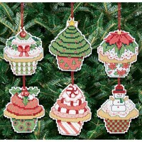 Picture of Janlynn Christmas Cupcake Ornaments Counted Cross Stitch Kit