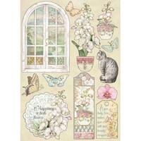 Picture of Stamperia Wooden Shapes A5 Window, Orchids & Cats