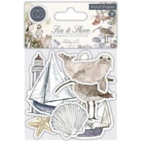 Picture of Craft Consortium Laser-Cut Wooden Shapes, Pack Of 10, Sea & Shore