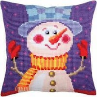 Picture of D'Art Stamped Needlepoint Cushion Kit, 40x40cm, Cheerful Snowman
