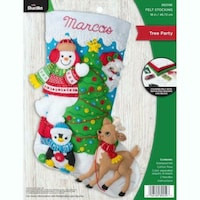 Picture of Bucilla Felt Stocking Applique Kit, Long, Tree Party, 18inch
