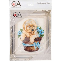 Picture of Collection D'Art Stamped Needlepoint Kit, Puppy in Flower, 20x25cm