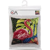 Picture of Collection D'Art Stamped Needlepoint Cushion, Pink Flamingo, 15.75x15.75inch