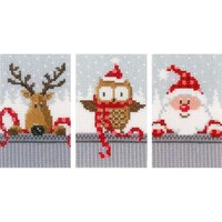 Vervaco Counted Cross Stitch Kit, 4.25X6", 3 Pk - Christmas Buddies