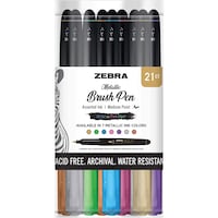 Zebra Pen Metallic Brush Cup, 21Packs