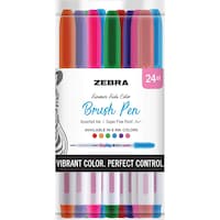 Zebra Funwari Colored Brush Pen, Assorted, Pack of 24