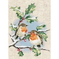 Picture of Vervaco Counted Cross Stitch Kit - Winter Robins on Aida