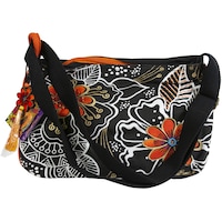 Picture of Laurel Burch Crossbody, White On Black Floral, 14.5x10inch