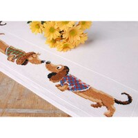Picture of Vervaco Stamped Tablecloth Embroidery Kit - Dachshunds on Aida, 32x32inch