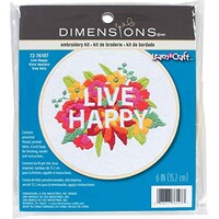 Picture of Dimensions Live Happy Needlepoint Embroidery Kit with Bamboo Hoop, 6 In