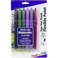 Picture of Pentel Sign Brush Tip Pen, Pastels, Pack of 6