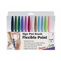 Picture of Pentel Arts Sign Brush Tip Pen, Assorted, Box of 12pcs