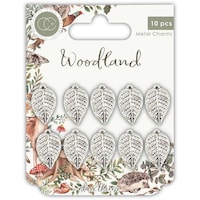 Picture of Craft Consortium Woodland Metal Charms, Silver Leaf , Pack of 10