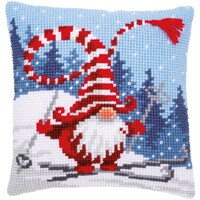 Picture of Vervaco Counted Cross Stitch Cushion Kit - Christmas Gnome Skiing