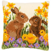 Picture of Vervaco Stamped Cross Stitch Cushion Kit - Rabbits with chicks
