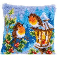 Picture of Vervaco Cushion Latch Hook Kit, Robins with Christmas, 16x16inch