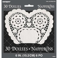 Picture of Unique Industries Heart Paper Doilies, White, 6 In, Pack of 30